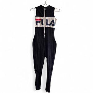 Fila black and white super stretchy zip jumpsuit